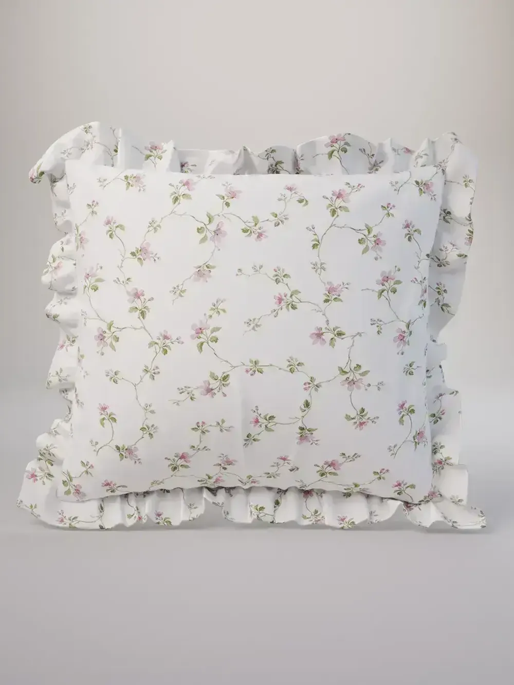Декоративная наволочка с рюшами, оборками "Весенние цветы" 70х70 см, 1 шт, без молнии