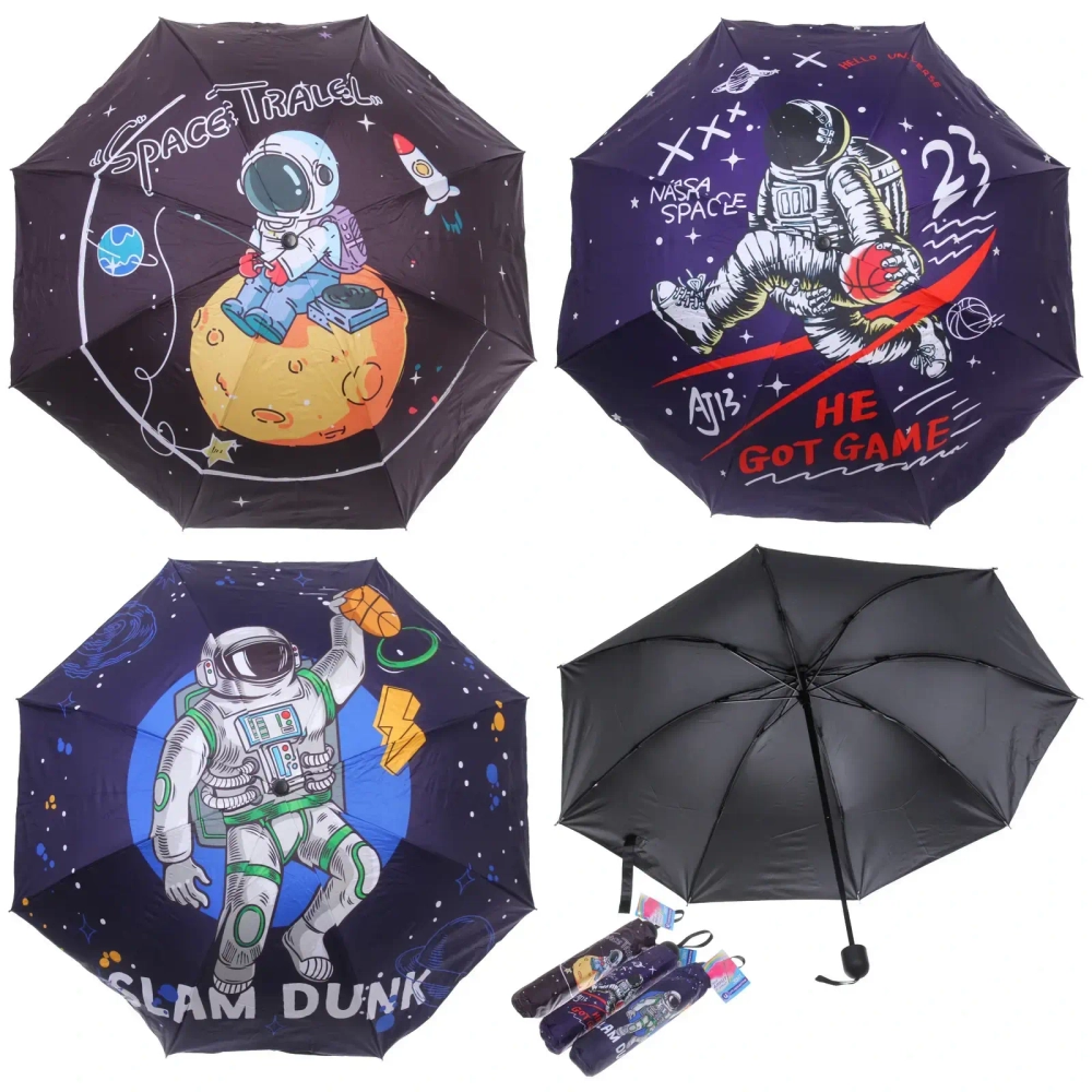 Зонт механический ветроустойчивый, матовая ручка «BESTzontik - Kosmos», микс 4 дизайна, длина 25см, d-110см