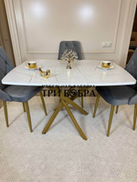 Раздвижной стол "Квадро", белый каспий и 4 стула "Лондон" серые