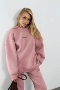 Свитшот женский оверсайз с начесом Розовая пудра