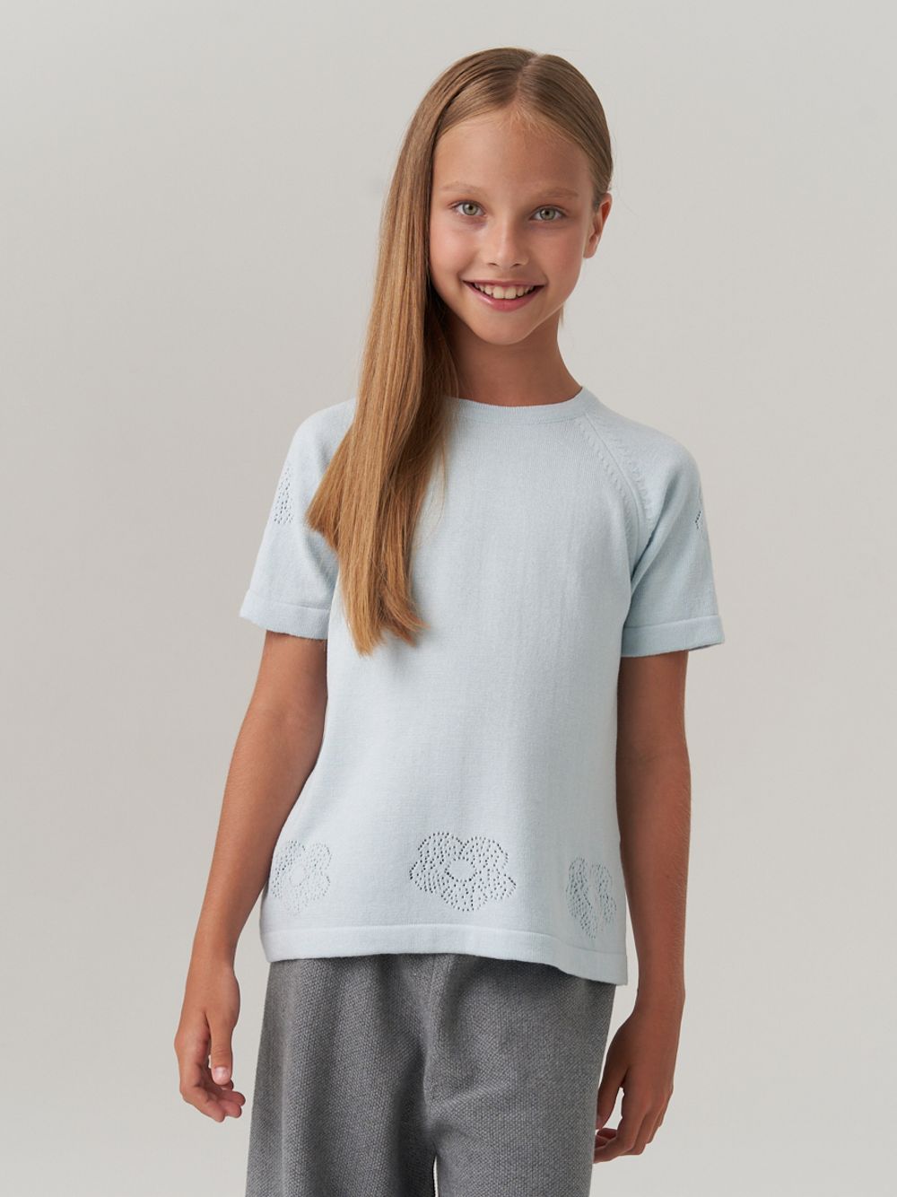 Джемпер для девочки с коротким рукавом AT1083 голубой