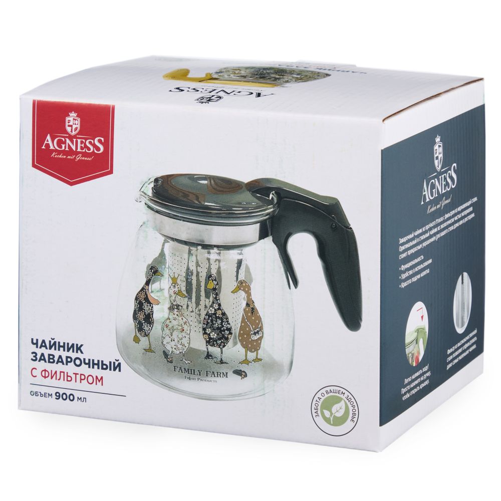 ЗАВАРОЧНЫЙ ЧАЙНИК AGNESS С ФИЛЬТРОМ "МАКИ" 900 МЛ.
