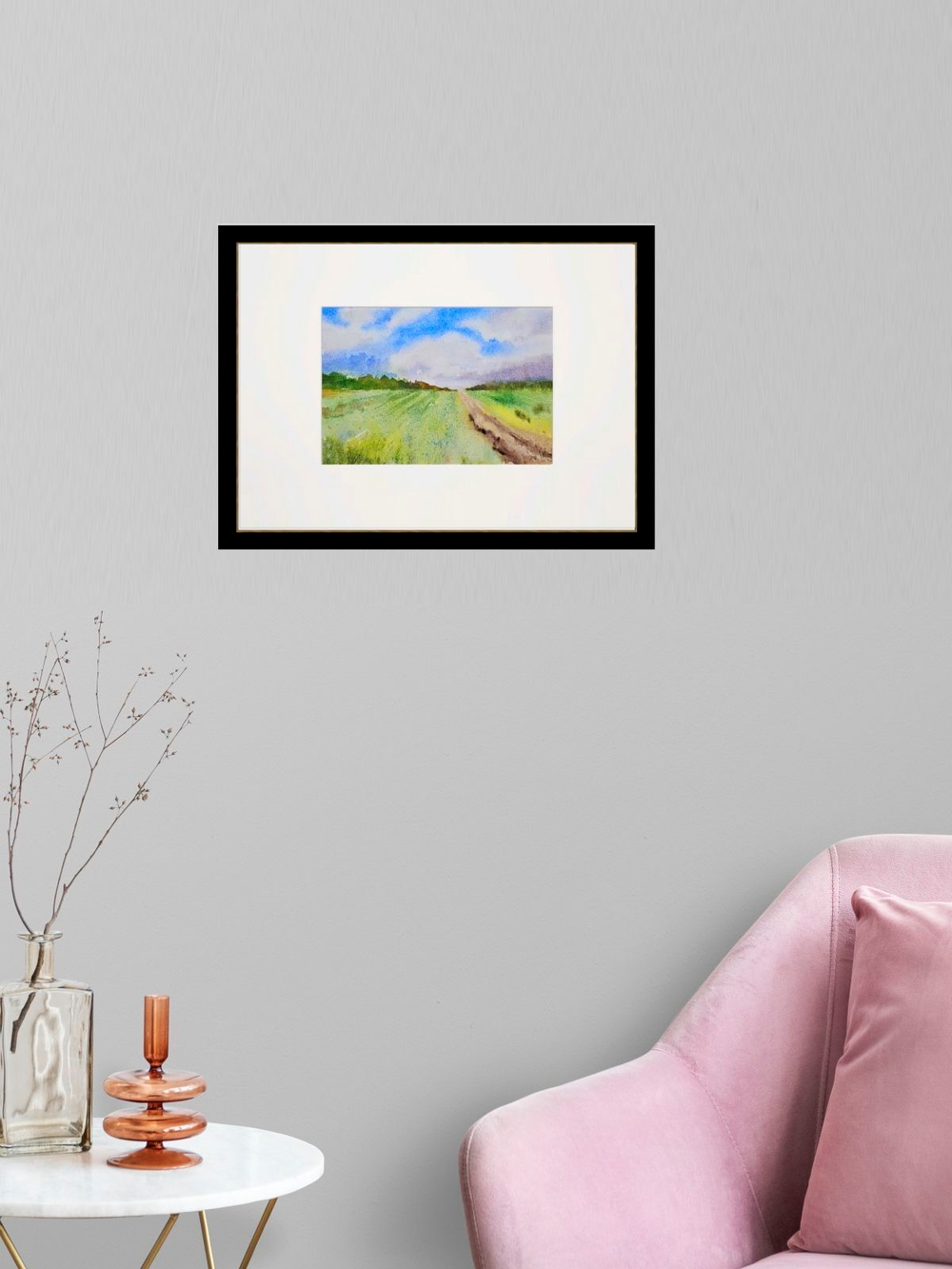 Картина авторская акварельная в паспарту 21х30 см на стену для интерьера "Полдень"