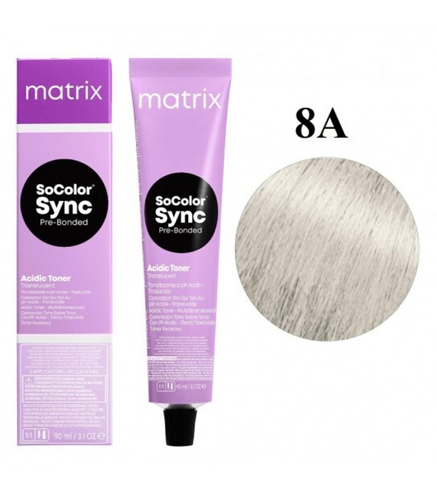 MATRIX Кислотный тонер Прозрачный Пепельный SoColor Sync Pre-Bonded 8A, 90 мл