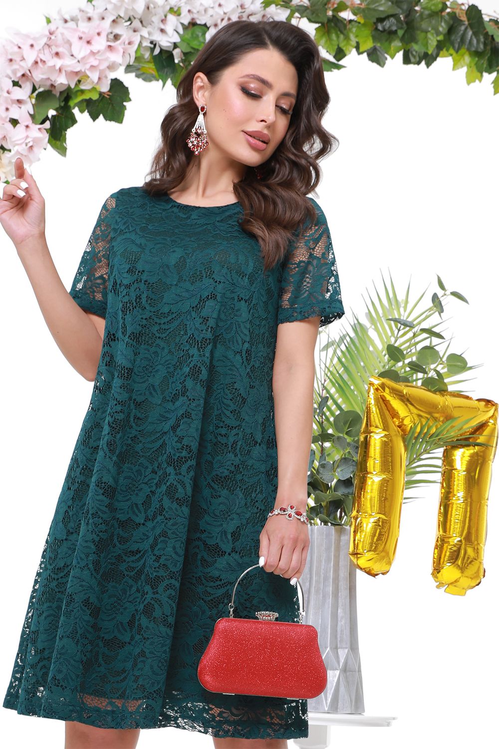 Темно-зеленое кружевное платье DStrend (Акция)