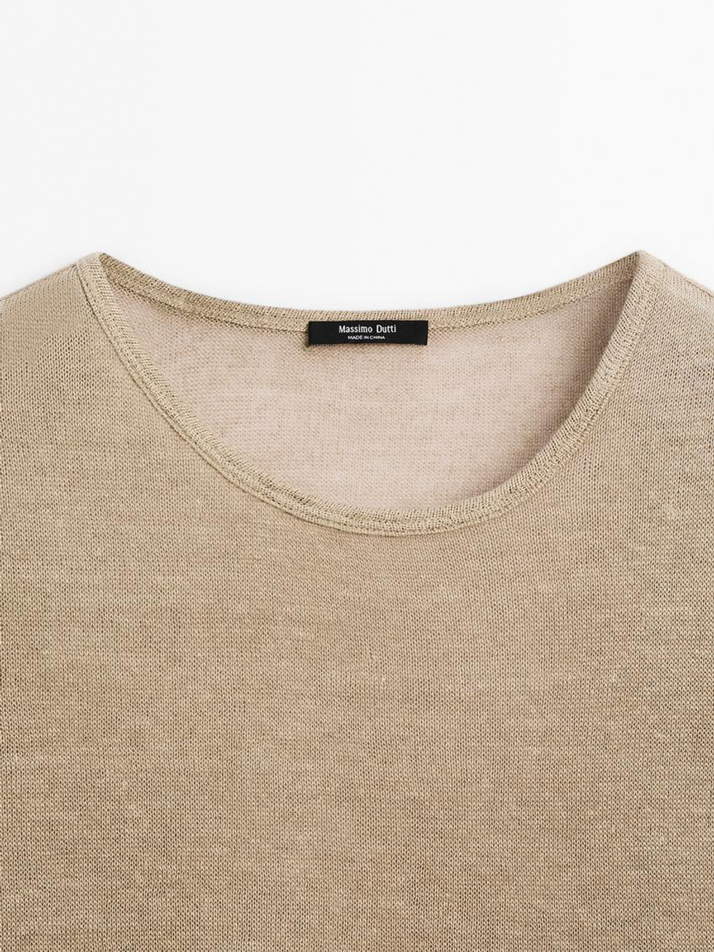 Massimo Dutti Футболка из 100% льна с волнистой кромкой по низу, дымчатый