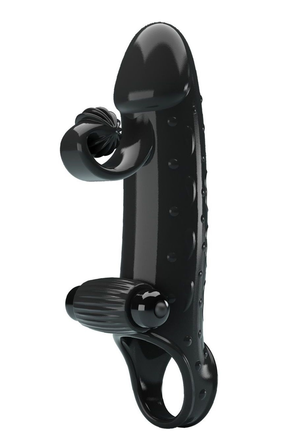 Черная вибронасадка на пенис с подхватом мошонки - 20 см. (Цвет: черный)