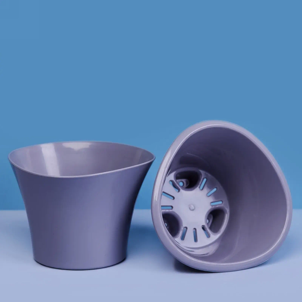 Кашпо для цветов пластиковое 1,5л d-15см «Лагуна» со вставкой серый шёлк