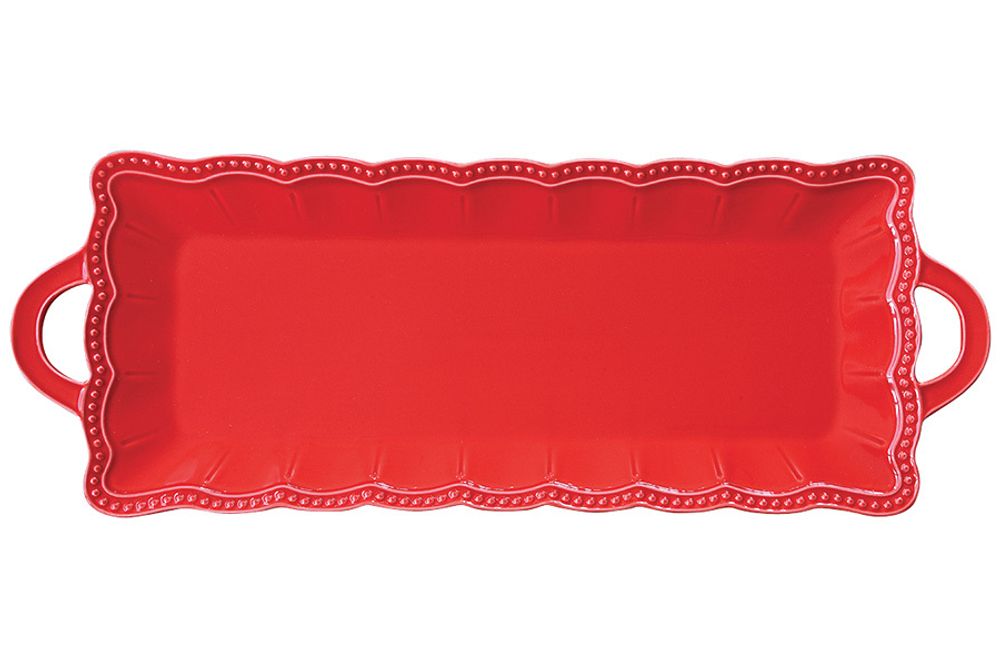 Блюдо прямоугольное с ручками Elite, красное, 43х16 см