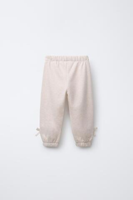 ZARA БРЮКИ-ДЖОГГЕРЫ С ЛАМПАСАМИ И БАНТОМ, ПЕСОЧНЫЙ