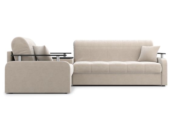 Диван угловой с Баром Денвер 1,2 - Velutto 17 бежевый/ коричневая накладка