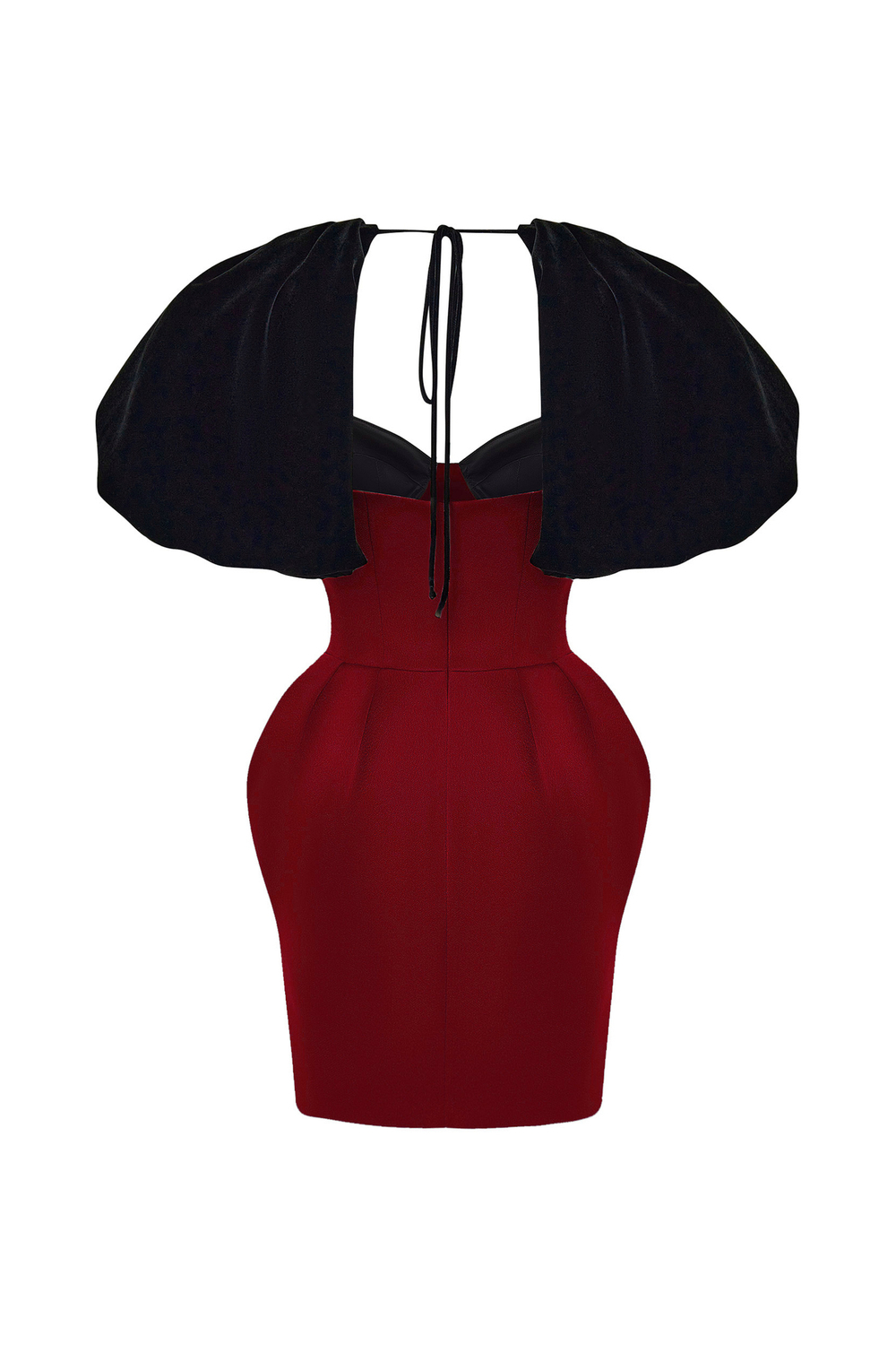 Платье мини из бархата и сатина с объемными рукавами