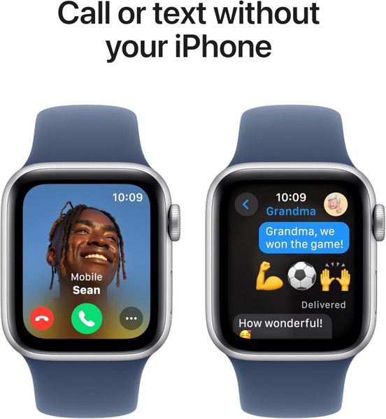 Умные часы Apple Watch SE 2024 40 мм из алюминия серебристого цвета, спортивный ремешок цвета «синий деним» (M/L)