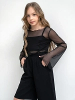 Лонгслив для девочки прозрачный укороченный и топ