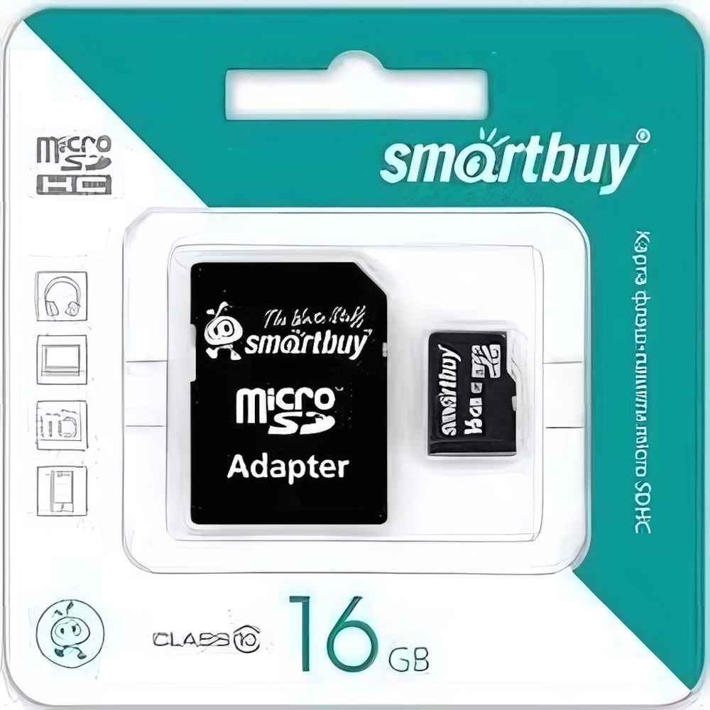 16 Gb microSD Smartbuy Class 10 с адаптером