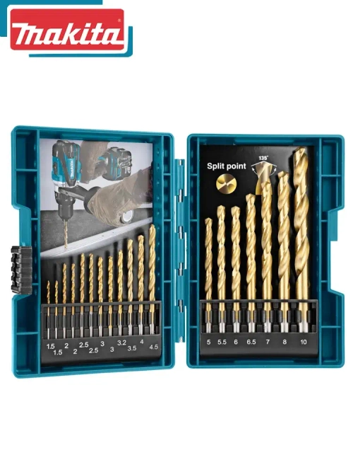 MAKITA D-67527 Набор сверл по металлу HSS-TiN 19 шт Портативный Долгая жизнь Круглая ручка Устойчивость к коррозии