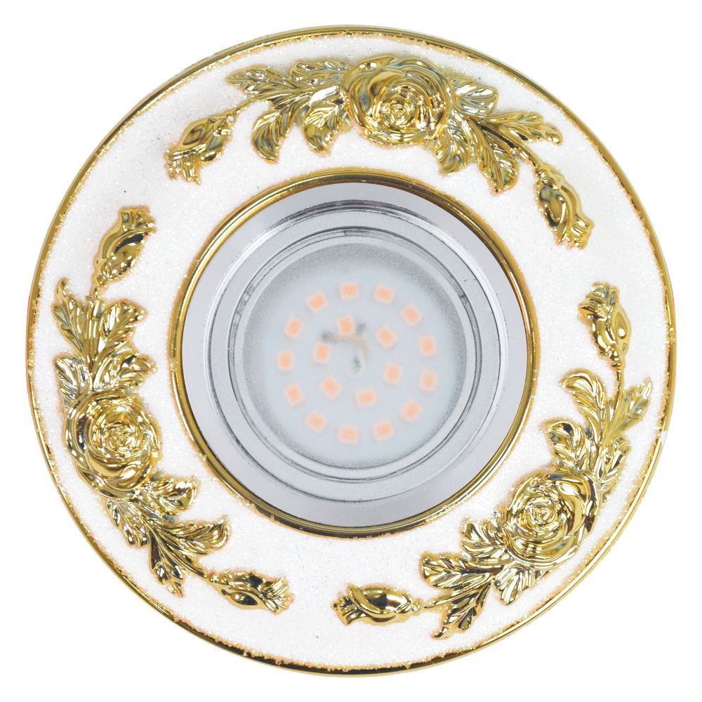 DLS-A105 GU5.3 CHROME/WHITE+GOLD Светильник декоративный встраиваемый, серия Arno. Без лампы, цоколь GU5.3. Металл/полимер. Хром/белый+золото. ТМ Fame