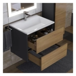 Тумба с раковиной Uperwood Barsa 60 см, раковина белая, подвесная тумба черная/дуб сонома