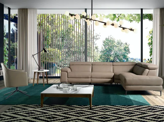 Угловой диван с реклайнером Angel Cerda 5320-R, бежевая кожа