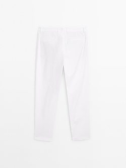 Massimo Dutti Узкие брюки из хлопковой смесовой ткани, кремовый