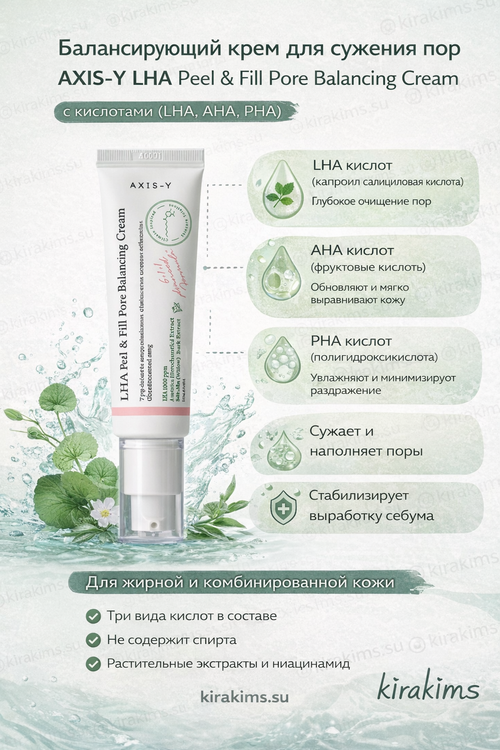 AXIS-Y LHA Pell & Fill Pore Balancing Cream - Балансирующий крем для сужения пор с кислотами