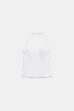 ZARA ТОП С ГОРЛОВИНОЙ ХАЛТЕР И КРУГЛЫМ ВЫРЕЗОМ, БЕЛЫЙ