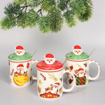 Кружка керамическая 400мл «Новогодний микс» с крышкой и ложкой