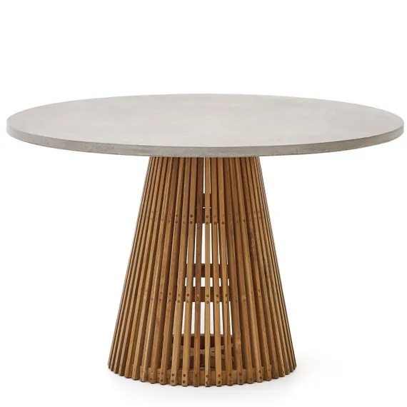 Alcaufar Круглый уличный стол из массива тикового дерева и серого цемента Ø 120 см