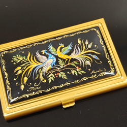 Визитница "Две Жар-птицы" (роспись Палех) желт.