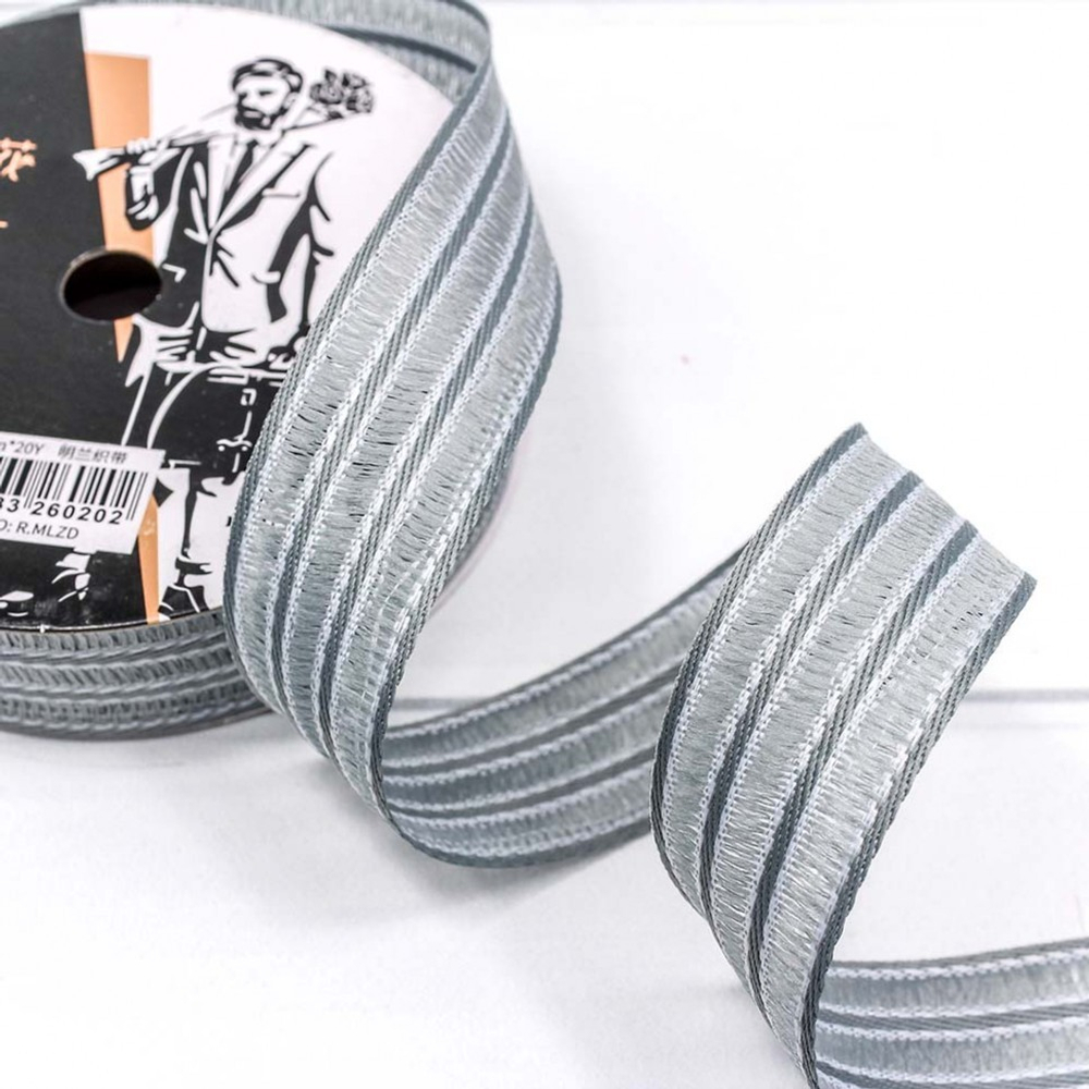 Лента Полиэстер 2,6см х 22м в полоску (Серый)