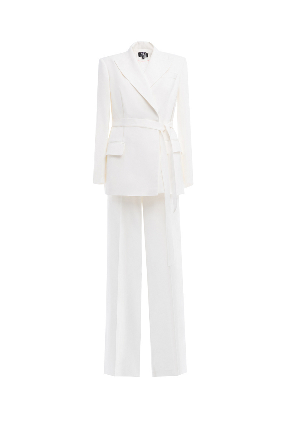 Брючный костюм с поясом белый 14-01-25 SS