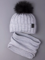 Шапка детская зимняя вязаная с помпоном и снуд