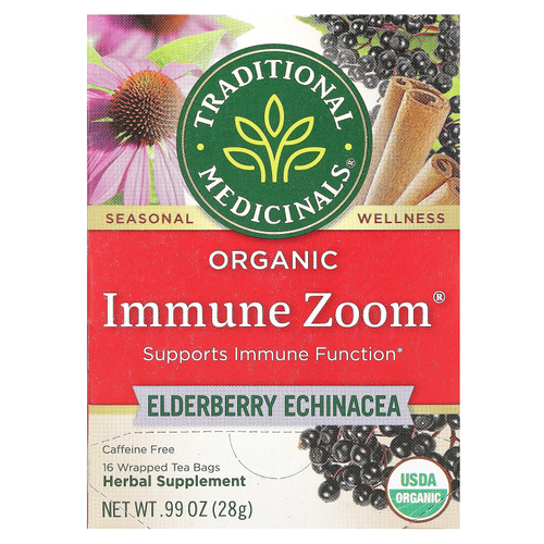 Traditional Medicinals, Organic Immune Boost®, бузина и эхинацея, без кофеина, 16 чайных пакетиков, 28 г (0,99 унции)