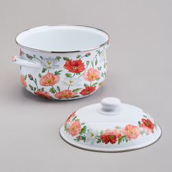 КАСТРЮЛЯ AGNESS ЭМАЛИРОВАННАЯ С ЭМАЛ.КРЫШКОЙ СЕРИЯ "МАКИ", 3.6 Л, 22*13 СМ