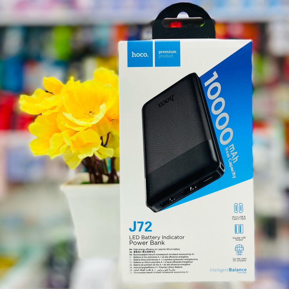 Power Bank 10000mAh, 2 USB, Hoco J72, черный