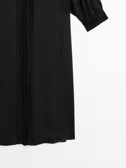 Massimo Dutti Платье миди с кружевными рукавами, черный