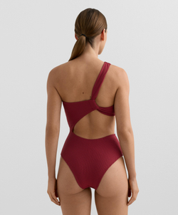 OYSHO Асимметричный купальник с жаккардовым узором, сливовый