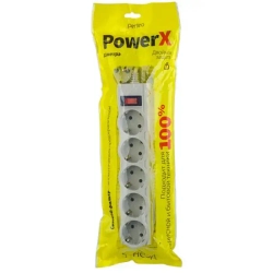 Сетевой фильтр Perfeo POWERX, 1,8м, 5 розеток, серый.