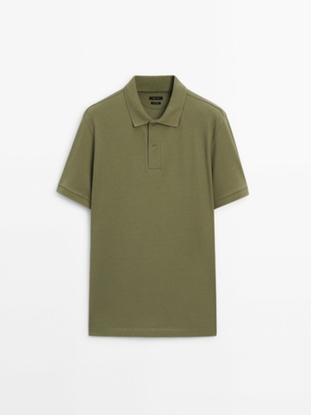 Massimo Dutti Поло из рельефного хлопкового пике, оливковый