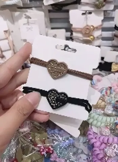 Резинки для волос 2шт «ФАНТЕЭГРО», сердечко, цвет черный, молочный и коричневый, d-5.5см (Кокетка)