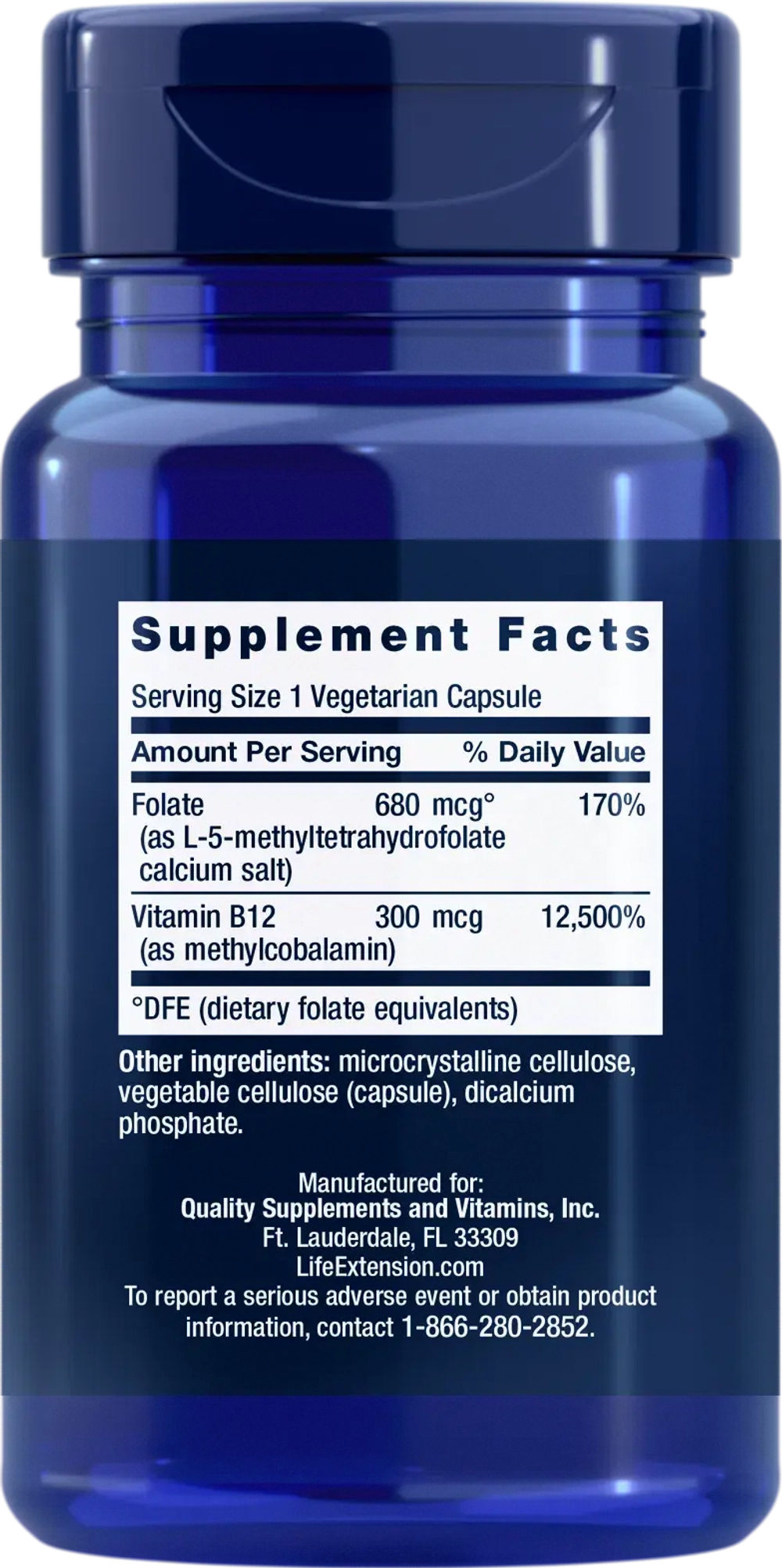BioActive Folate & Vitamin B12 90 капсул Life Extension