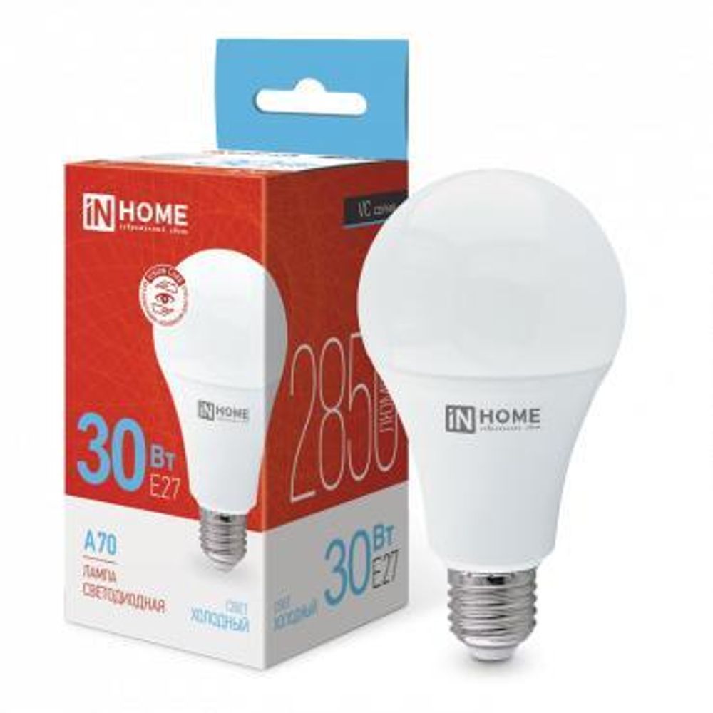 Лампа светодиодная LED-A70-VC 30Вт грушевидная 6500К холод. бел. E27 2850лм 230В IN HOME 4690612024165 Лампа светодиодная LED-A70-VC 30Вт грушевидная 6500К холод. бел. E27 2850лм 230В IN HOME 4690612024165