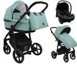 Детская коляска Roan Esso Кожа 3 в 1 с автокреслом Tutis Elo Lux EduSky Black ESSK/214/1 Misti Mint/Grey/руч.Черный