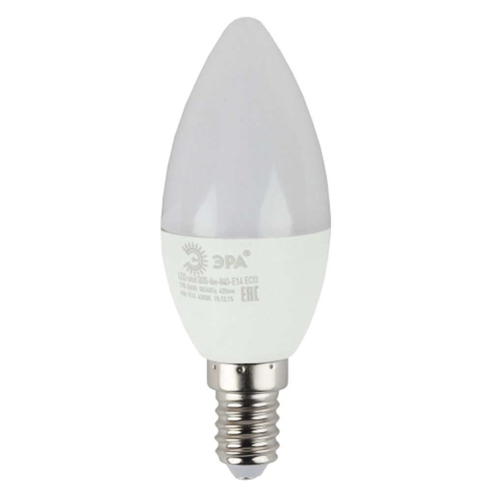 Лампа светодиодная ЭРА RED LINE ECO LED B35-6W-840-E14 6Вт свеча нейтральный белый свет Е14 | Лампы cветодиодные Свеча (B/C)