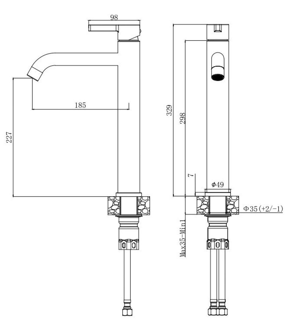 Смеситель VODA "Vessel" для раковины, высокий, нерж, арт. VSL25