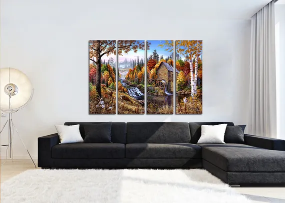 Модульная картина "Мельница у реки"