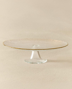 ZARA HOME БЛЮДО ИЗ СТЕКЛА С РЕЛЬЕФНЫМ УЗОРОМ И ЗОЛОТИСТОЙ КРОМКОЙ, ПРОЗРАЧНЫЙ