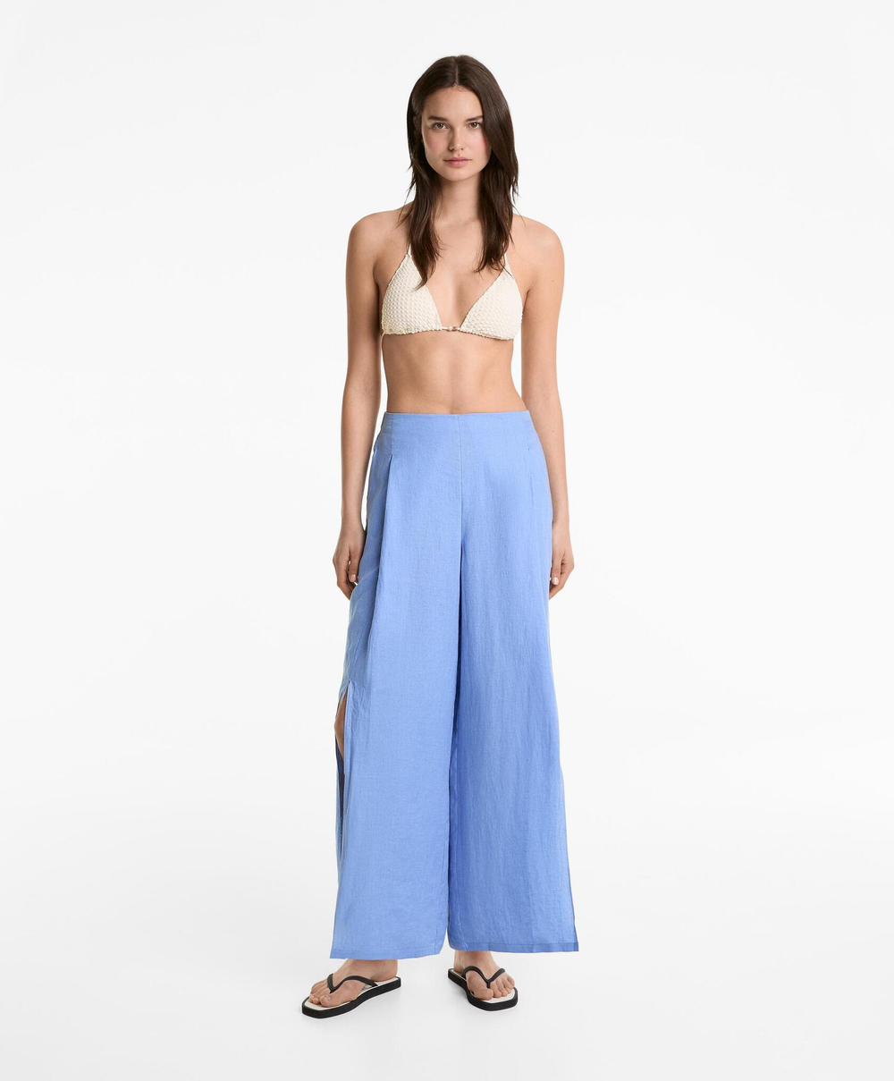 Oysho Брюки из 100%-го льна, голубой