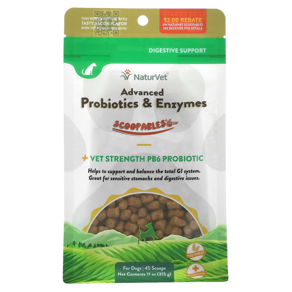 NaturVet, Scoopables, улучшенные пробиотики и ферменты, для собак, бекон, 315 г (11 унций)