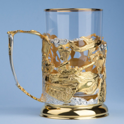 Подстаканник "ВДВ" c золочением и серебрением (художественное литье) в футляре